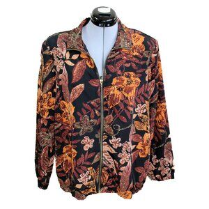 Vintage BLAIR Women's Medium Brown Bomber Jacket Floral Windbreaker 80's-90's